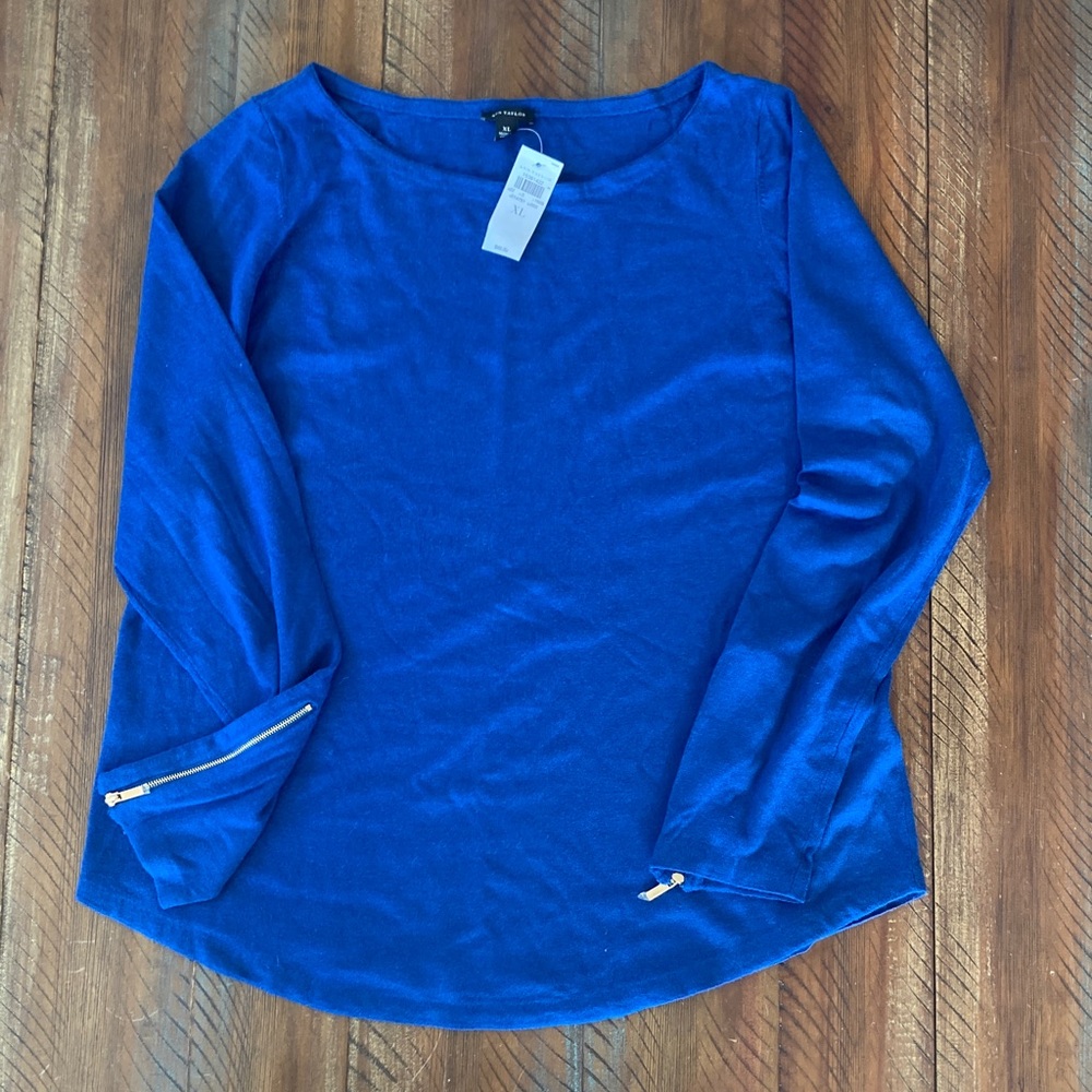 Women’s Ann Taylor Sweater Royal Blue Zippers XL New NWT